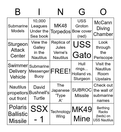 USS Nautlius Bingo Card