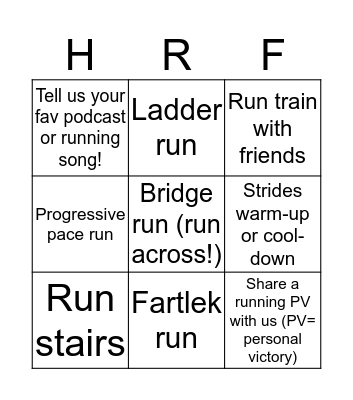 Hey Runner Friends! Bonus Round Bingo! Bingo Card