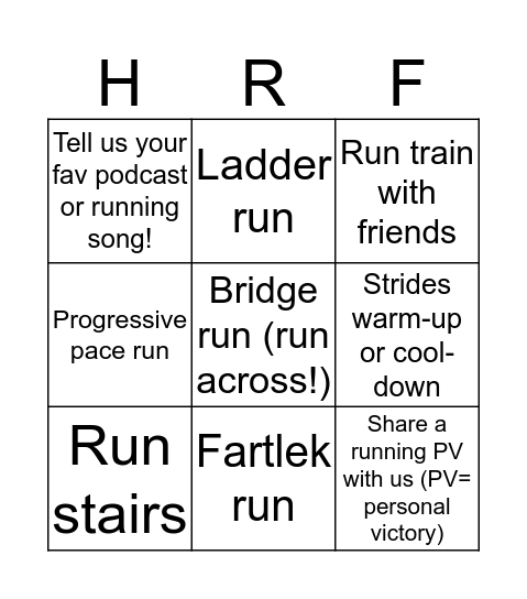 Hey Runner Friends! Bonus Round Bingo! Bingo Card