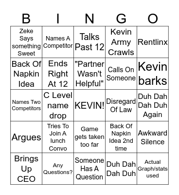 Monthly Meeting Bingo Card