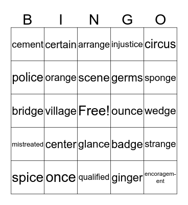 Liam Bingo Card