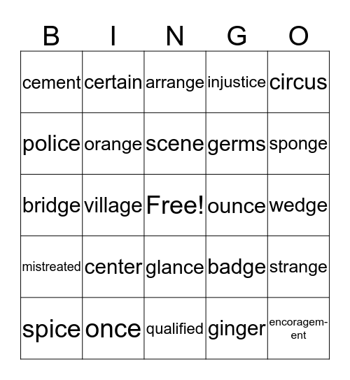 Liam Bingo Card
