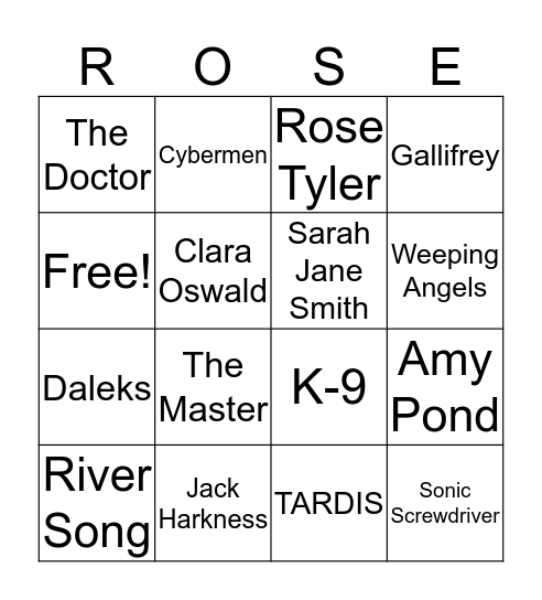Doctor Who Bingo Card