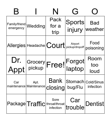 WFH Bingo Card