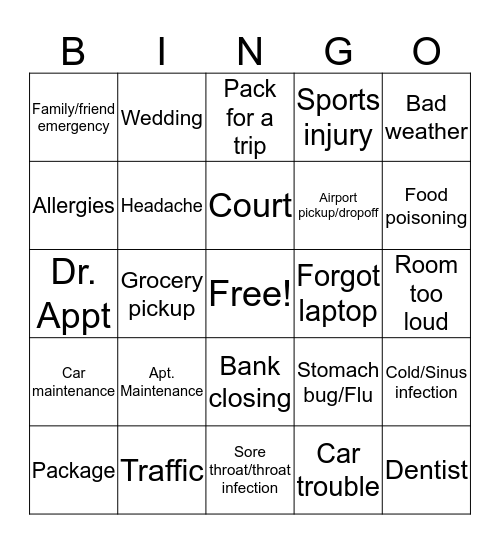 WFH Bingo Card