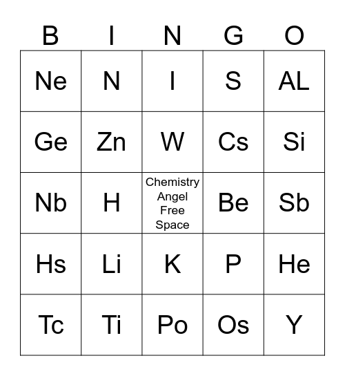 Chemistry Bingo Card