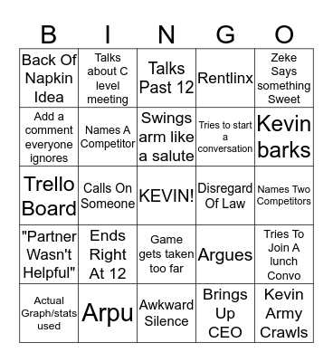 Monthly Meeting Bingo Card