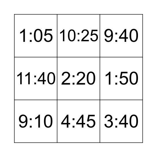 Loto de l'heure Bingo Card
