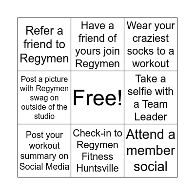 REGYMEN FITNESS BINGO Card