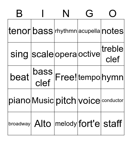 Choir Bingo Card