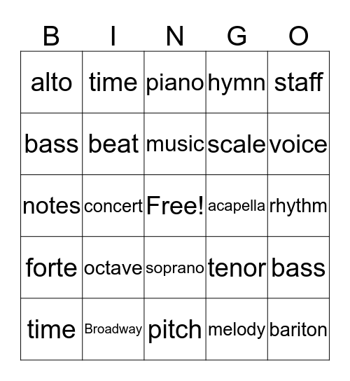 Music Bingo Card