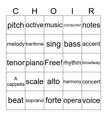 Choir Bingo Card