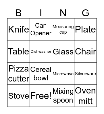 Kitchen Bingo Card