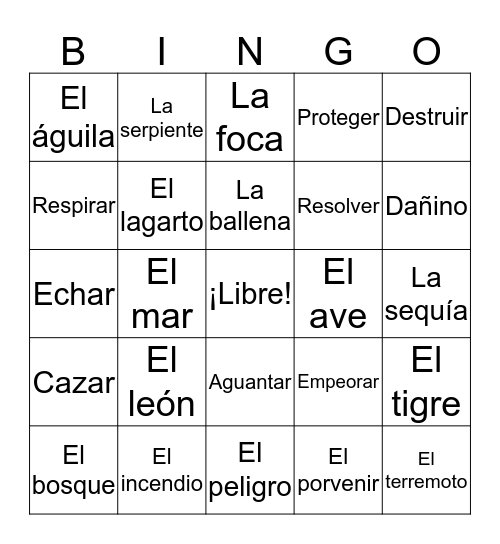 SPA 5-6 Vocab Capítulo 5 - Nuestro Mundo Bingo Card