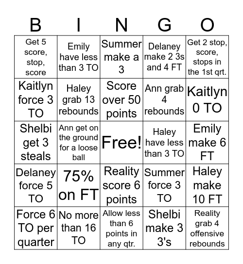 Lady Owl vs Trinity Bingo Card