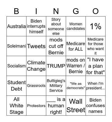 Dem Debate Bingo Card