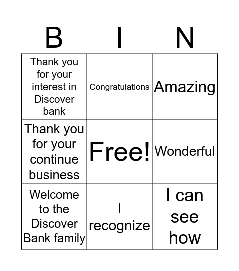Acknowledgments Bingo Card