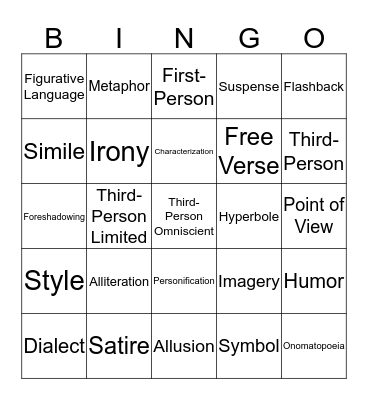 Literary Devices Bingo Card