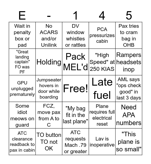 E145 Bingo Card