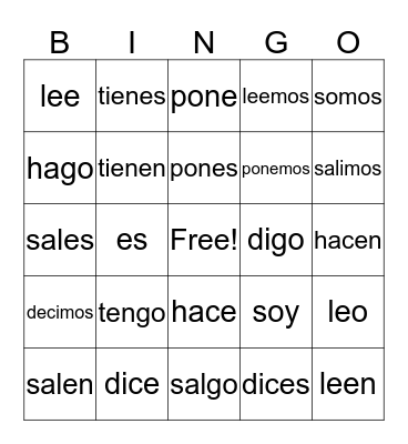 verb bingo Card