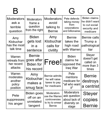 CNN Debate Bingo Card