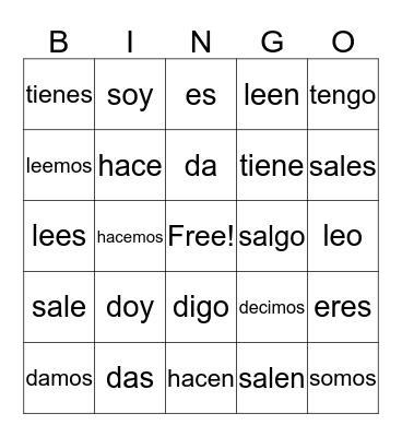 verb bingo Card