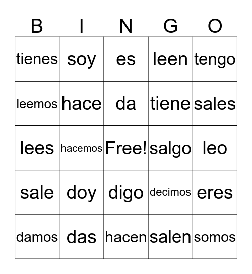 verb bingo Card