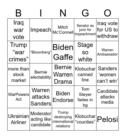 Dem Debate 7 Bingo Card