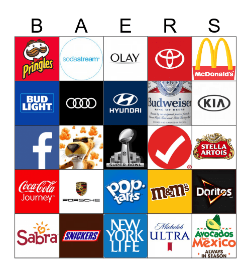 Super Bowl Commercial Bingo Card
