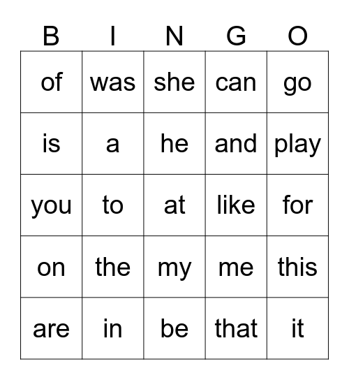 Walpole & McKenna Sight Words Bingo Card