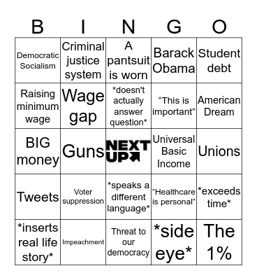 Democratic Debate Bingo Card