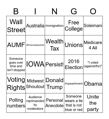 Dem Debate Bingo Card