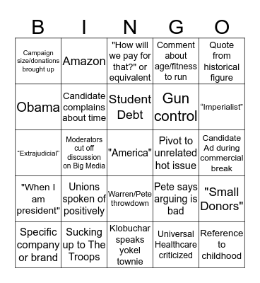 Democratic Debates 7: Early State Madness Bingo Card