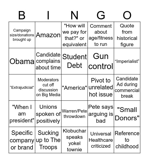 Democratic Debates 7: Early State Madness Bingo Card