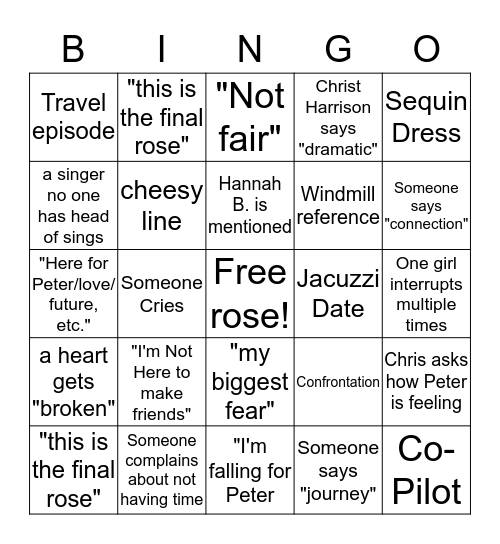 Bachelor Bingo Card