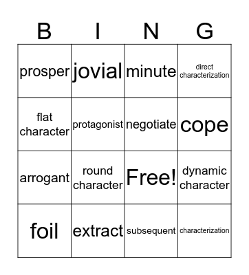 Vocabulary Bingo Card