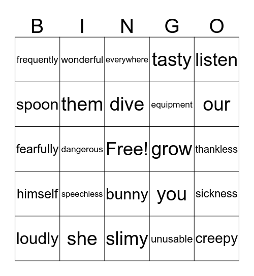 Speech Bingo! Bingo Card