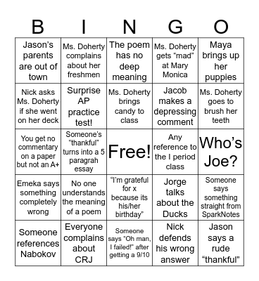 AP English Bingo Card