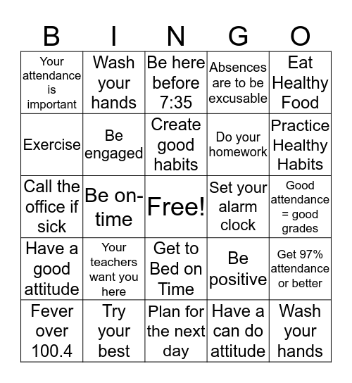 Attendance Bingo Card