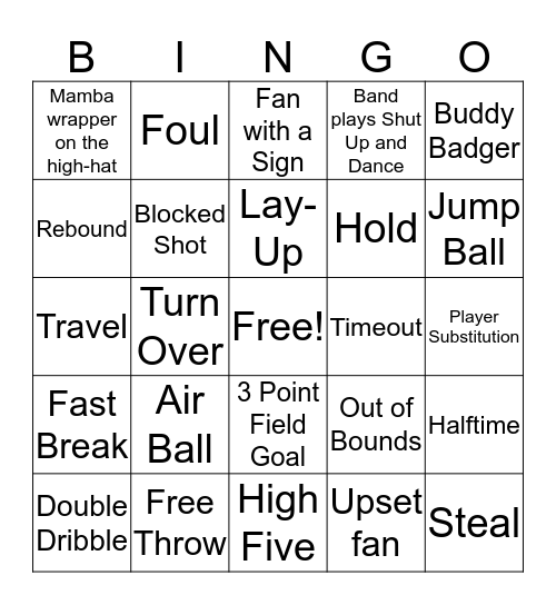 Basketball Bingo Card