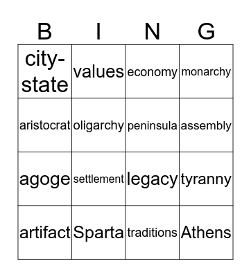 Vocabulary Bingo Card