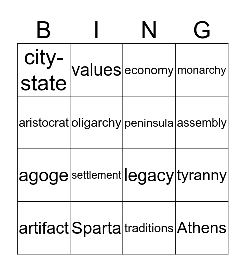 Vocabulary Bingo Card