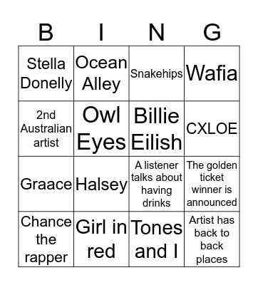 Hottest 100 Bingo Card