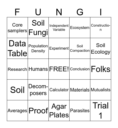 FUNGI  Bingo Card