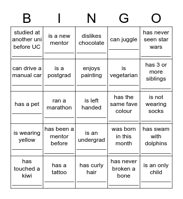 Find someone who... Bingo Card