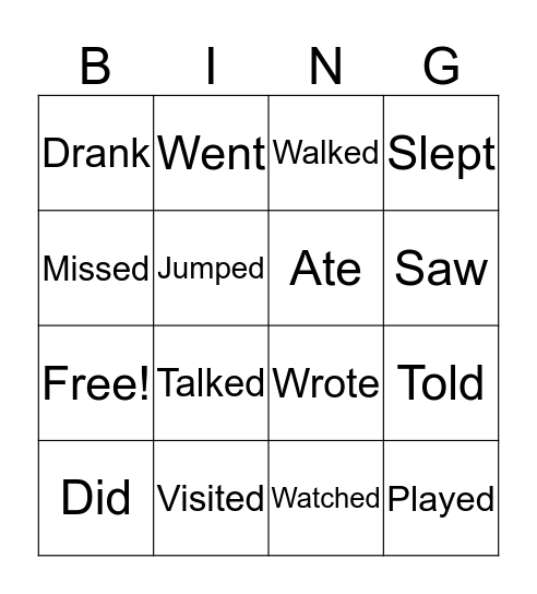 Past Tense Verbs Bingo Card