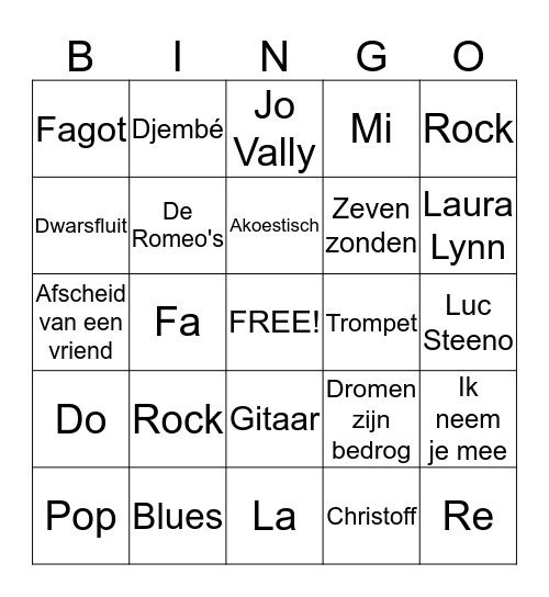 Muziekbingo Card