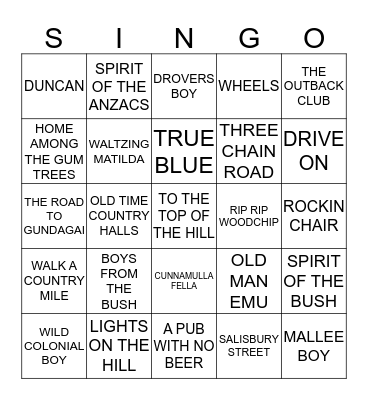 465 AUSSIE COUNTRY LEGENDS Bingo Card