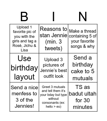 THE JENNIES‘ MISSIONS Bingo Card