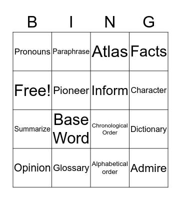 Laila's Vocabulary Bingo Card